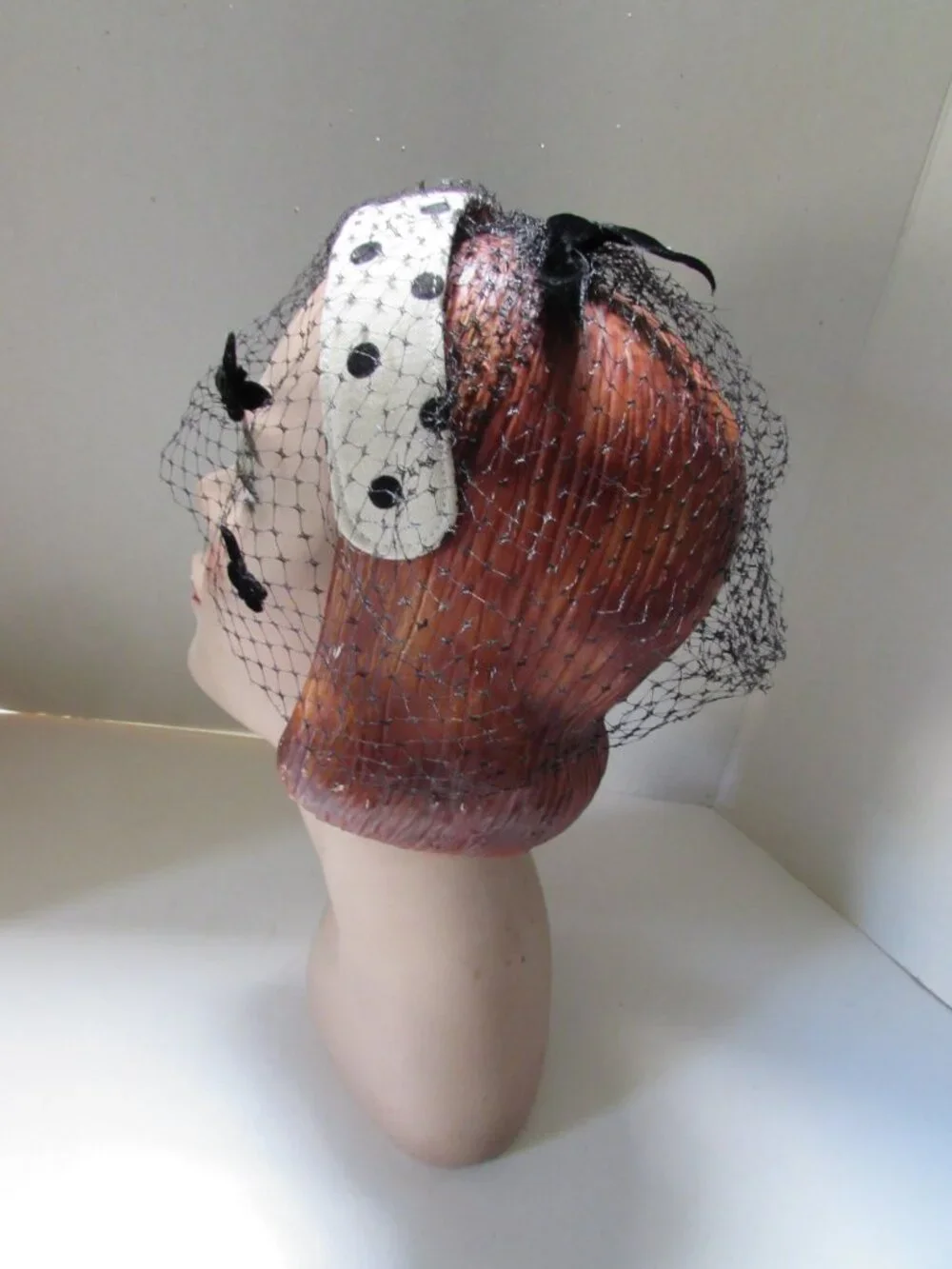 Vintage Head Band Hat White with Black Polka Dots